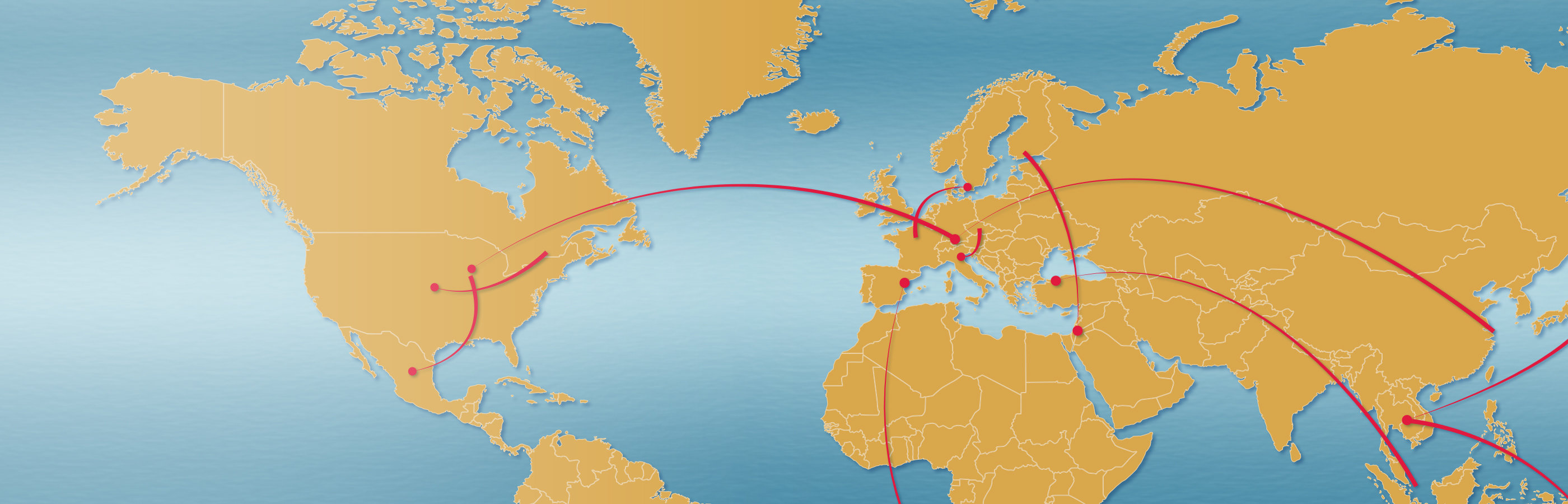 World map with plotted links between sites